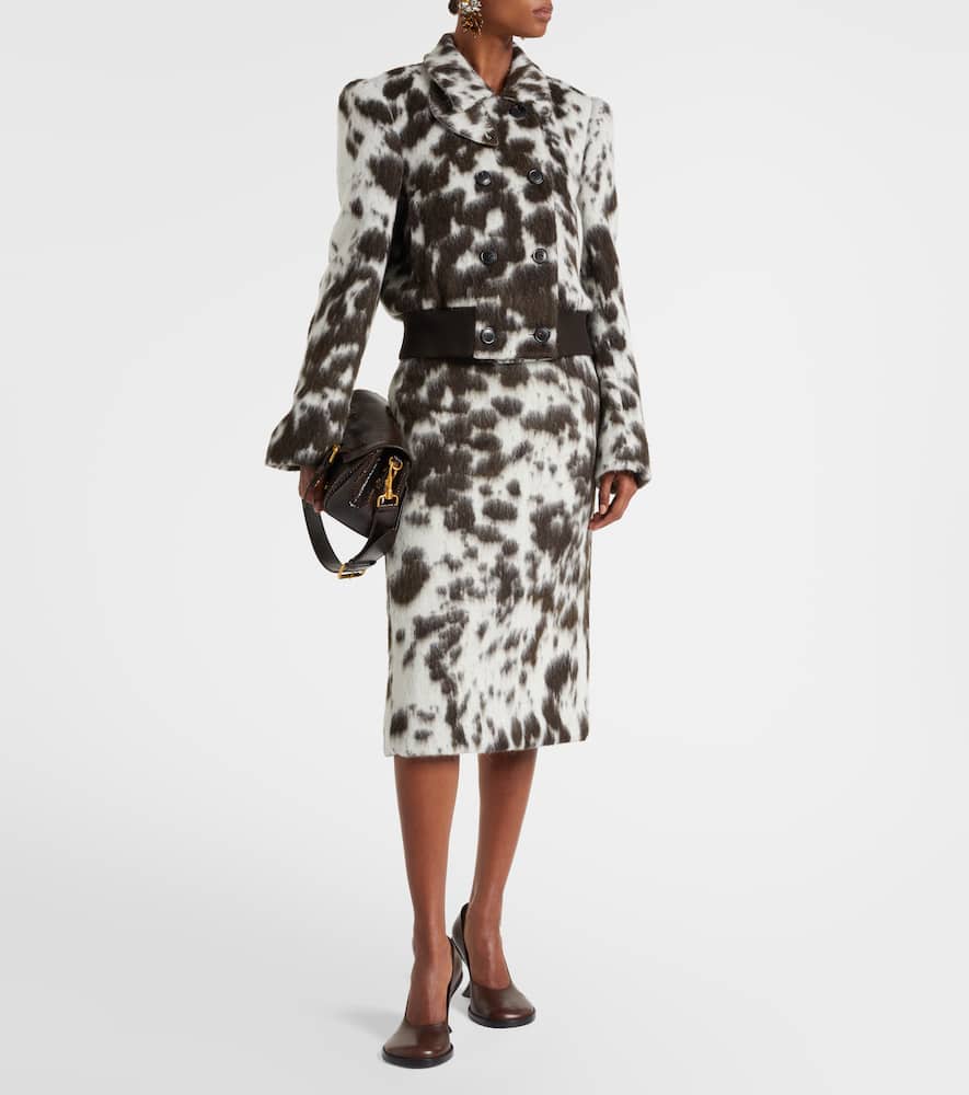 Printed wool-blend midi skirt