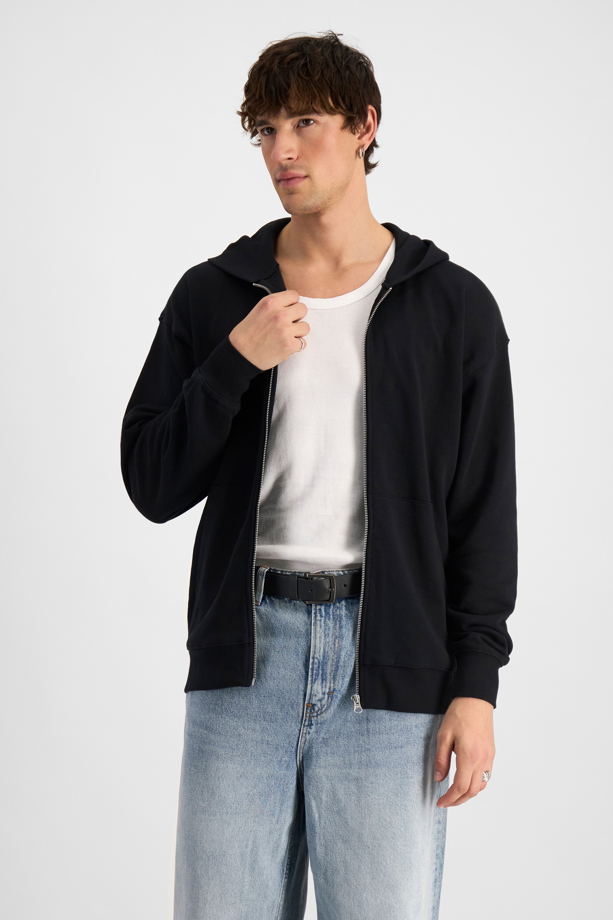 Men's Sweats Cotton Zip Hoodie in Nu Black