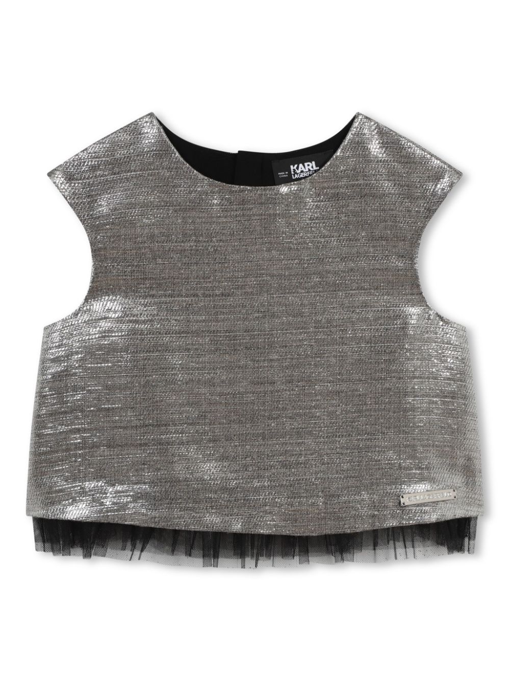 Tulle-overley metallic-effect top - Silver