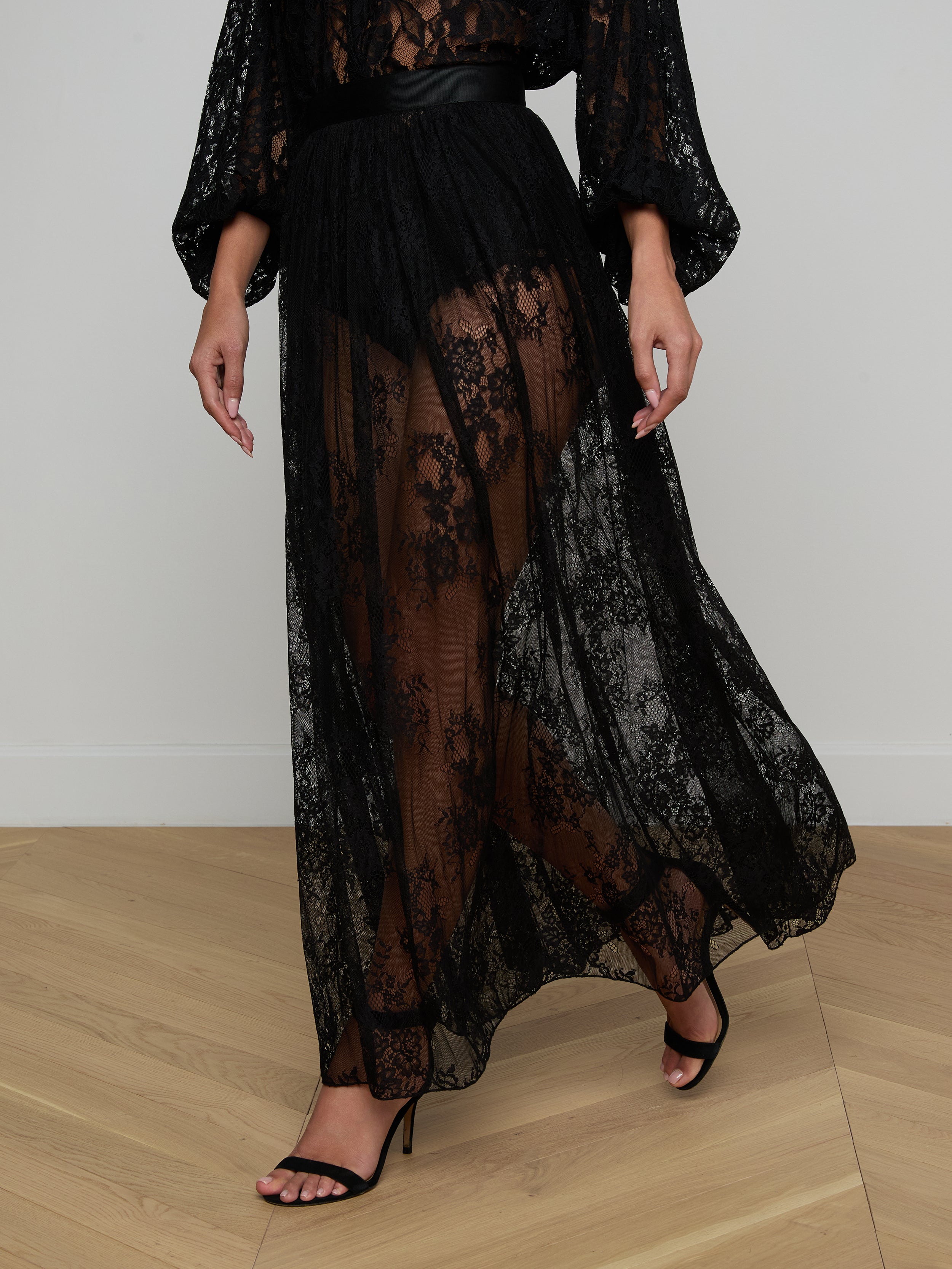 Alona Lace Maxi Skirt In Black