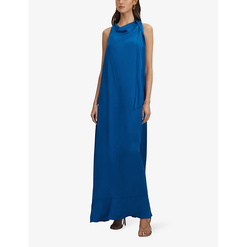 Womens Cobalt Blue Dina Cowl-neck Satin Maxi Dress