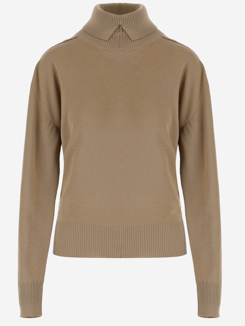 High-neck wool jumper - Brown