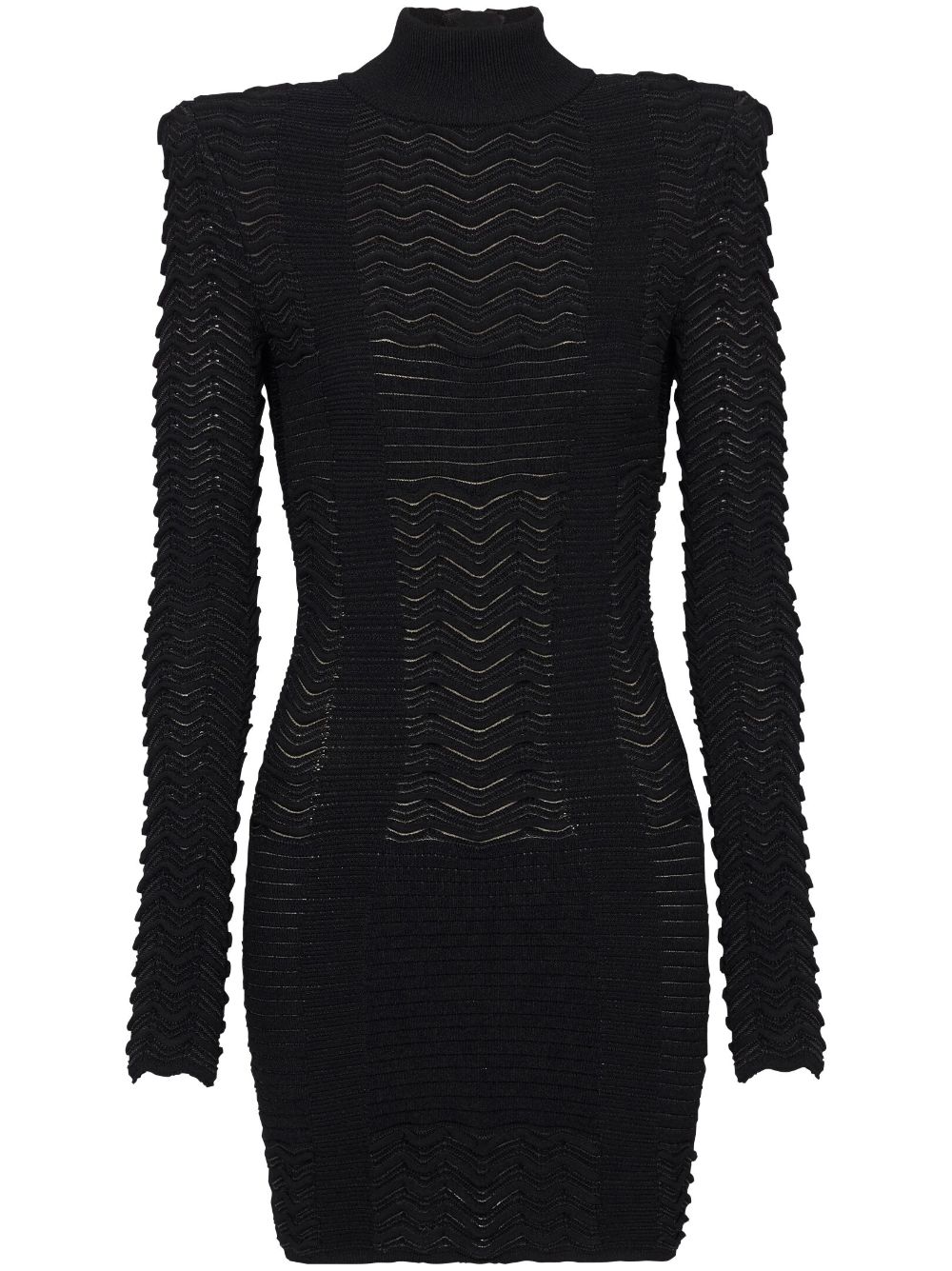 Long-sleeve textured minidress - Black