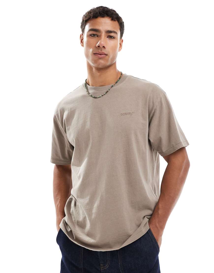 Tonal logo vintage oversized garment dye t-shirt in beige-Neutral