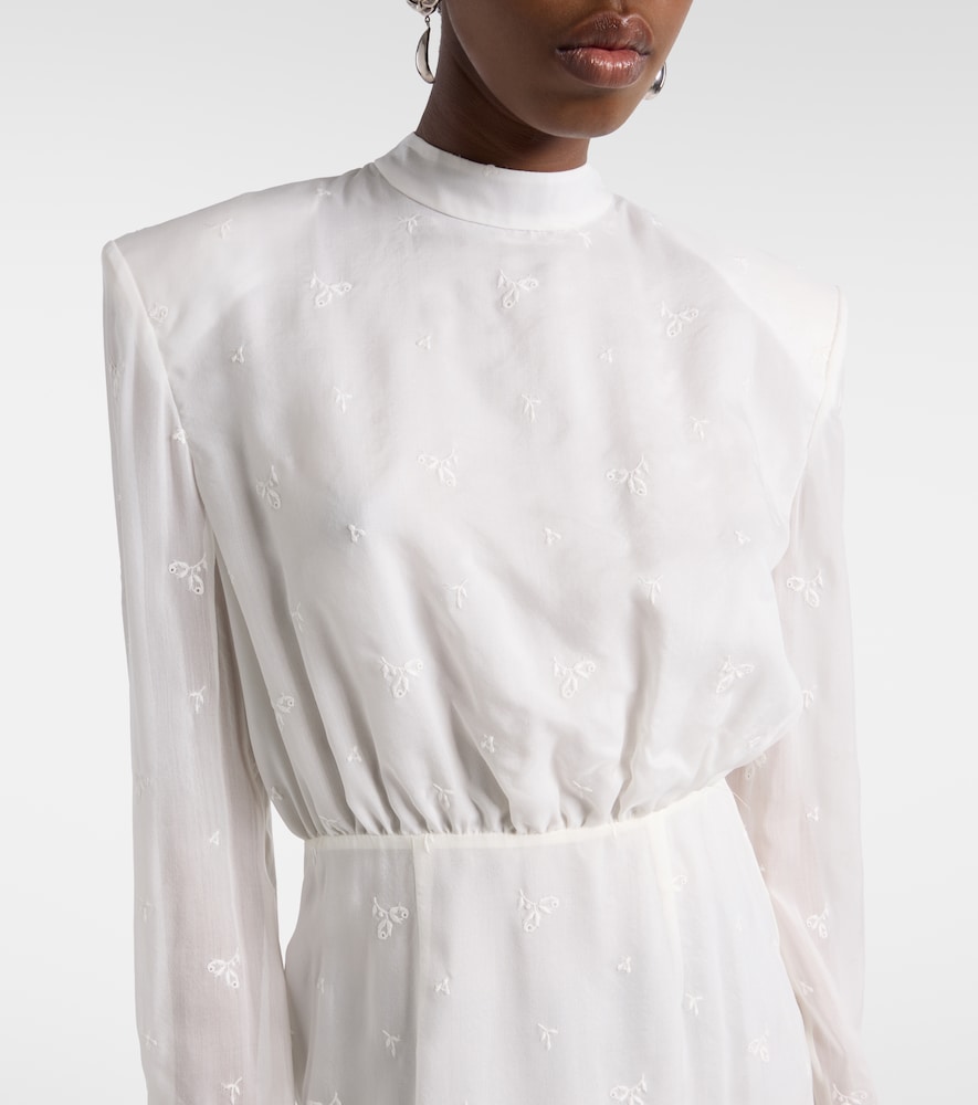Embroidered silk, wool and cotton-blend midi dress