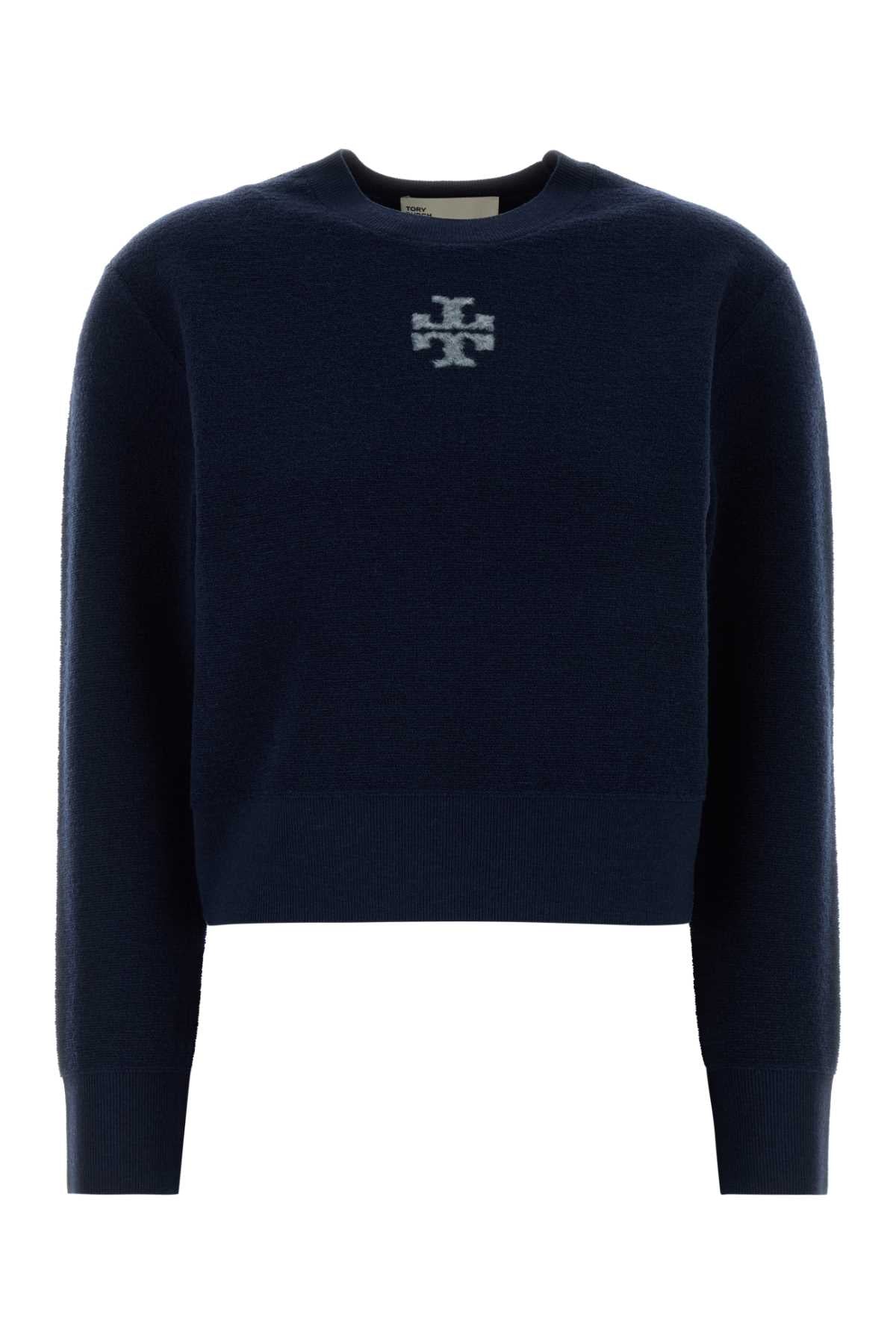 Logo-Embroidered Wool Blend Sweater — Navy