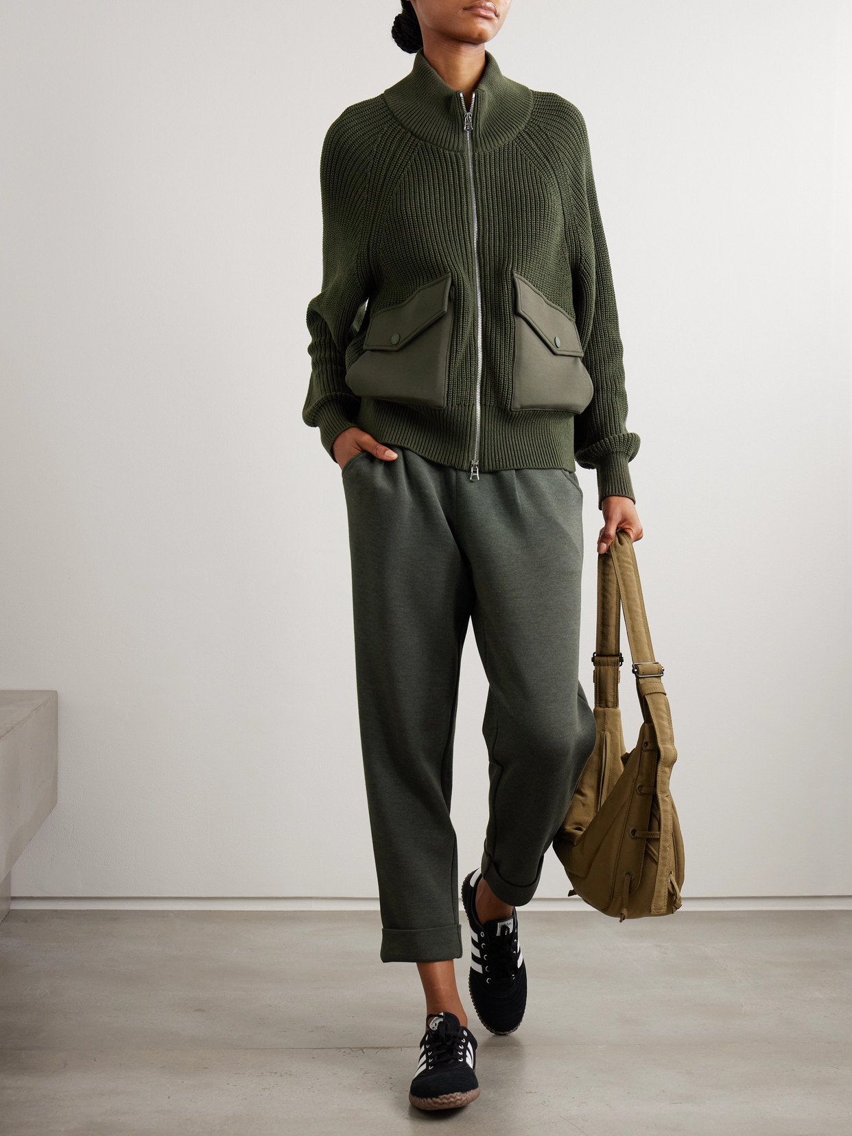 Tessa Doublesoft-trimmed Ribbed Cotton Cardigan - Green
