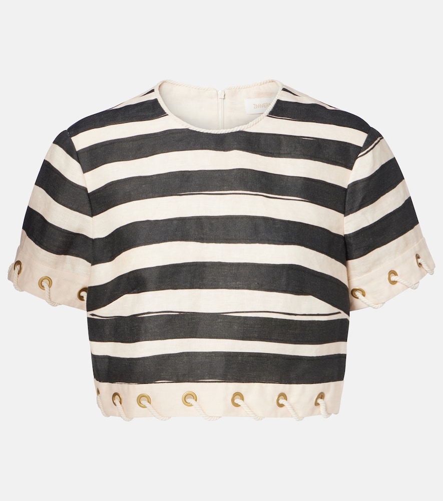 Rebellion striped linen crop top