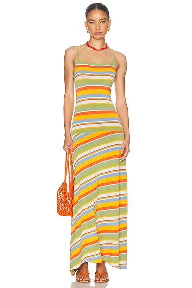 Solid & Striped The Lottie Dress in St. Barths Stripe - Green,Orange. XS also in S