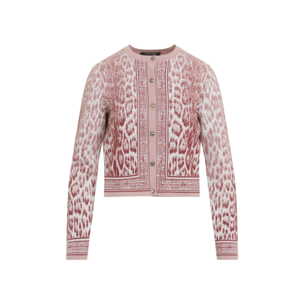 Pink Printed Round Neck Cardigan