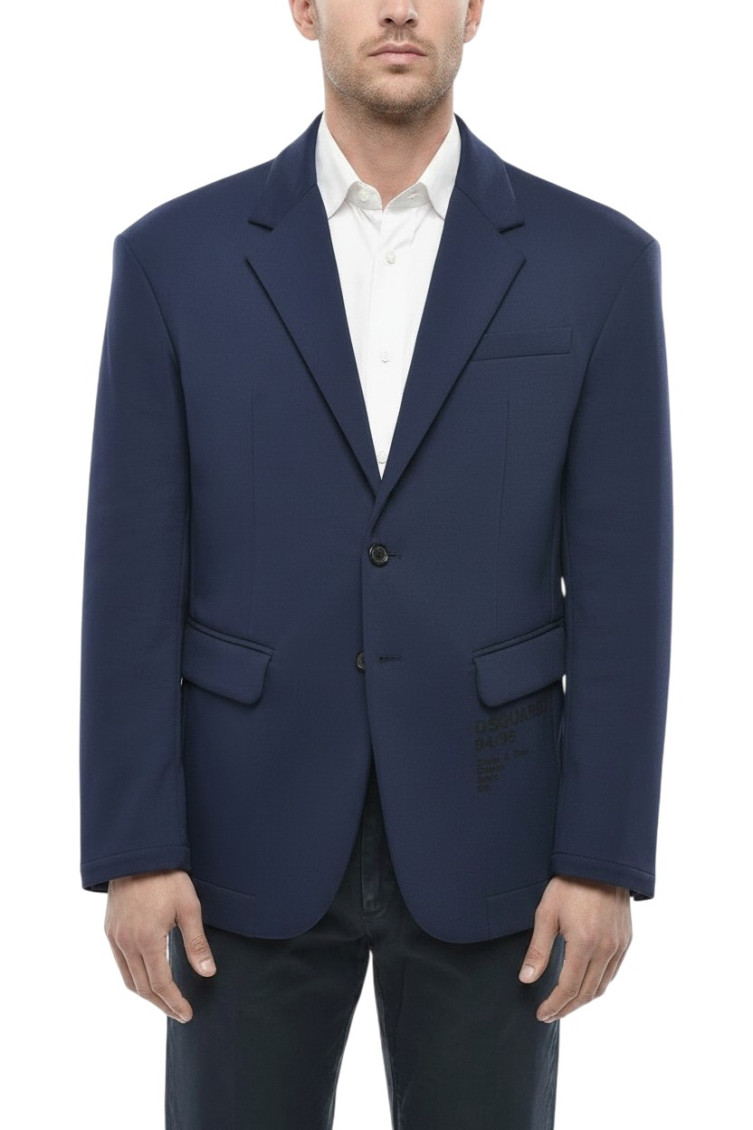 Blue Solid Notched Lapel Blazer