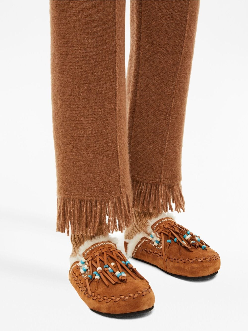 Fringe-detail knit trousers - Brown