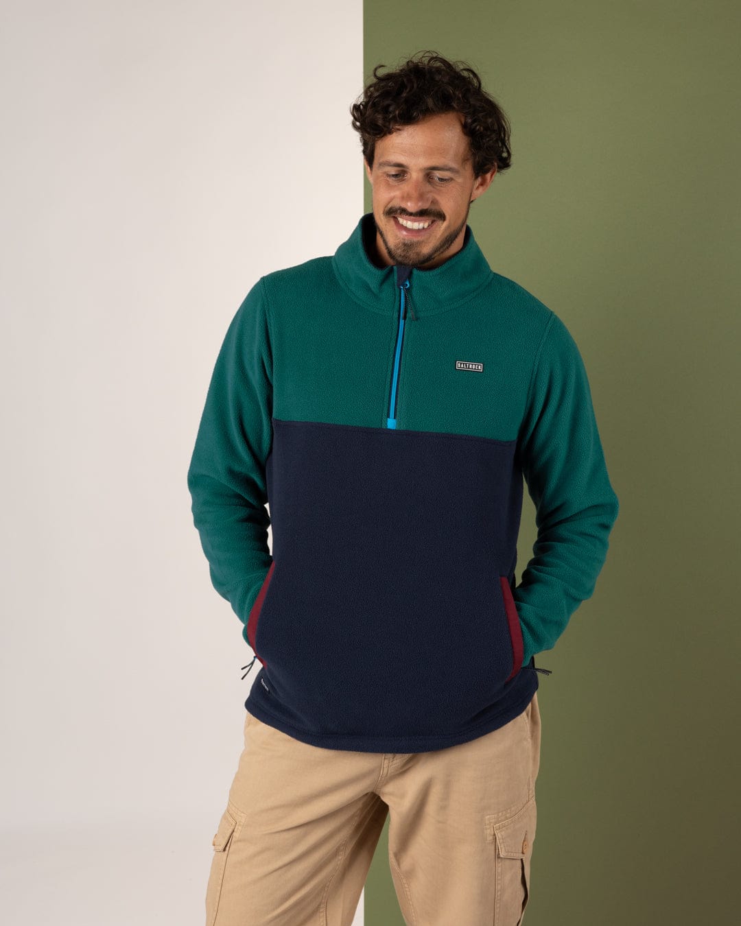 Saltrock Mens Fleece - 1/4 Neck - Green/Blue