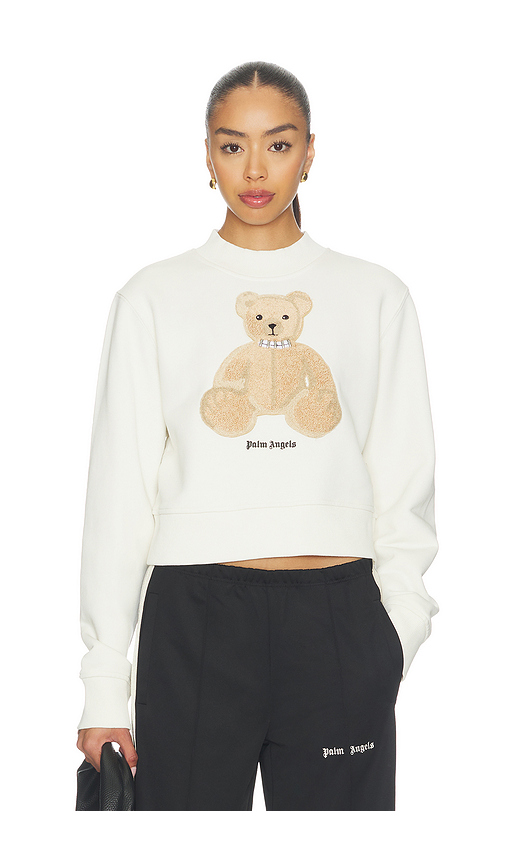 Palm Angels Bear Fitted Crew Sweatshirt in White. XS. Also in S, M