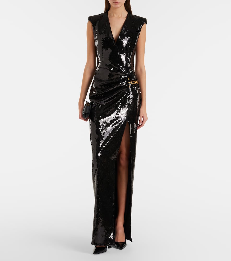 Chain-detail sequined gown