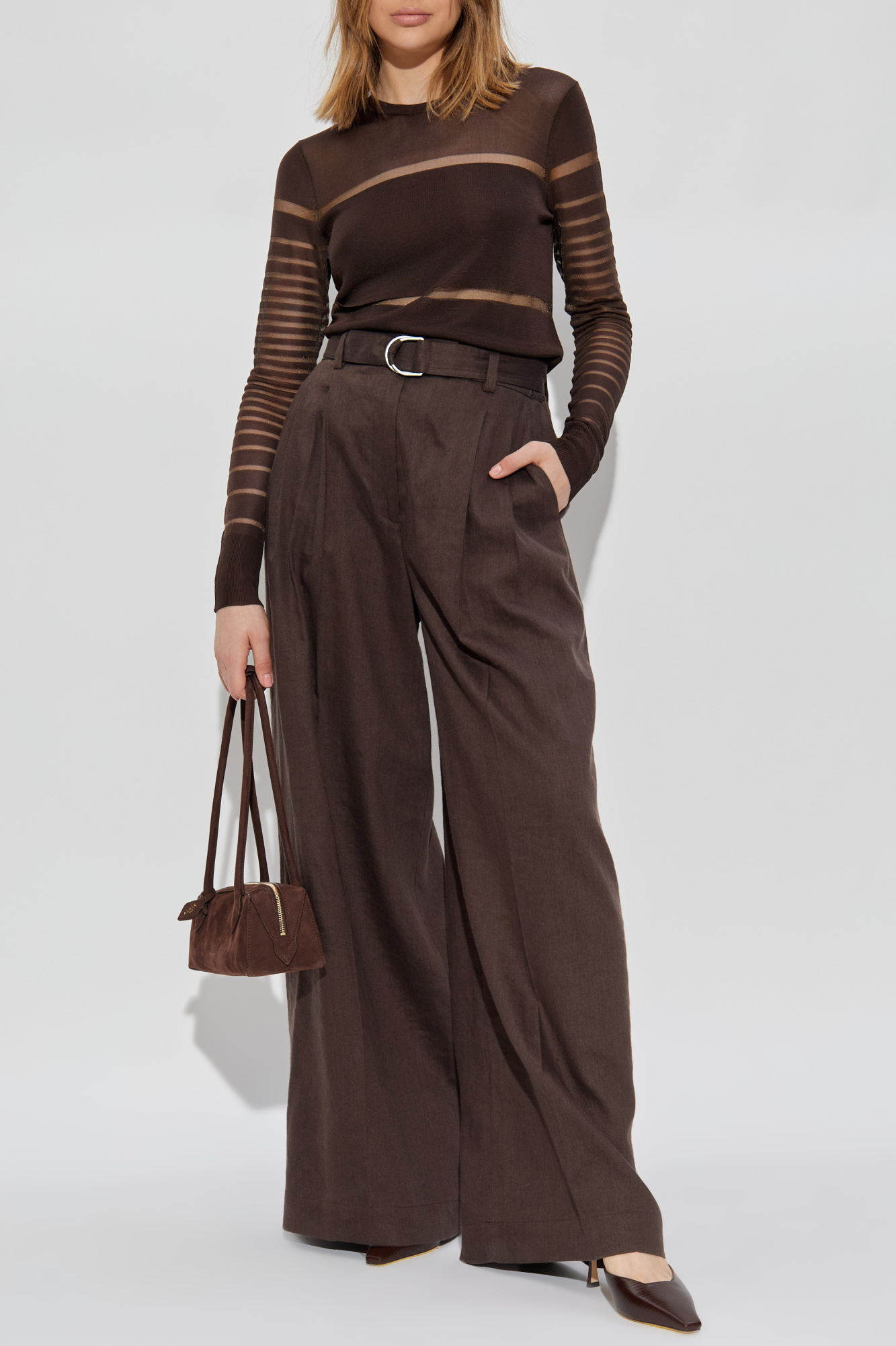Helmut Lang Wide-leg Crease Trousers, Women's, Brown