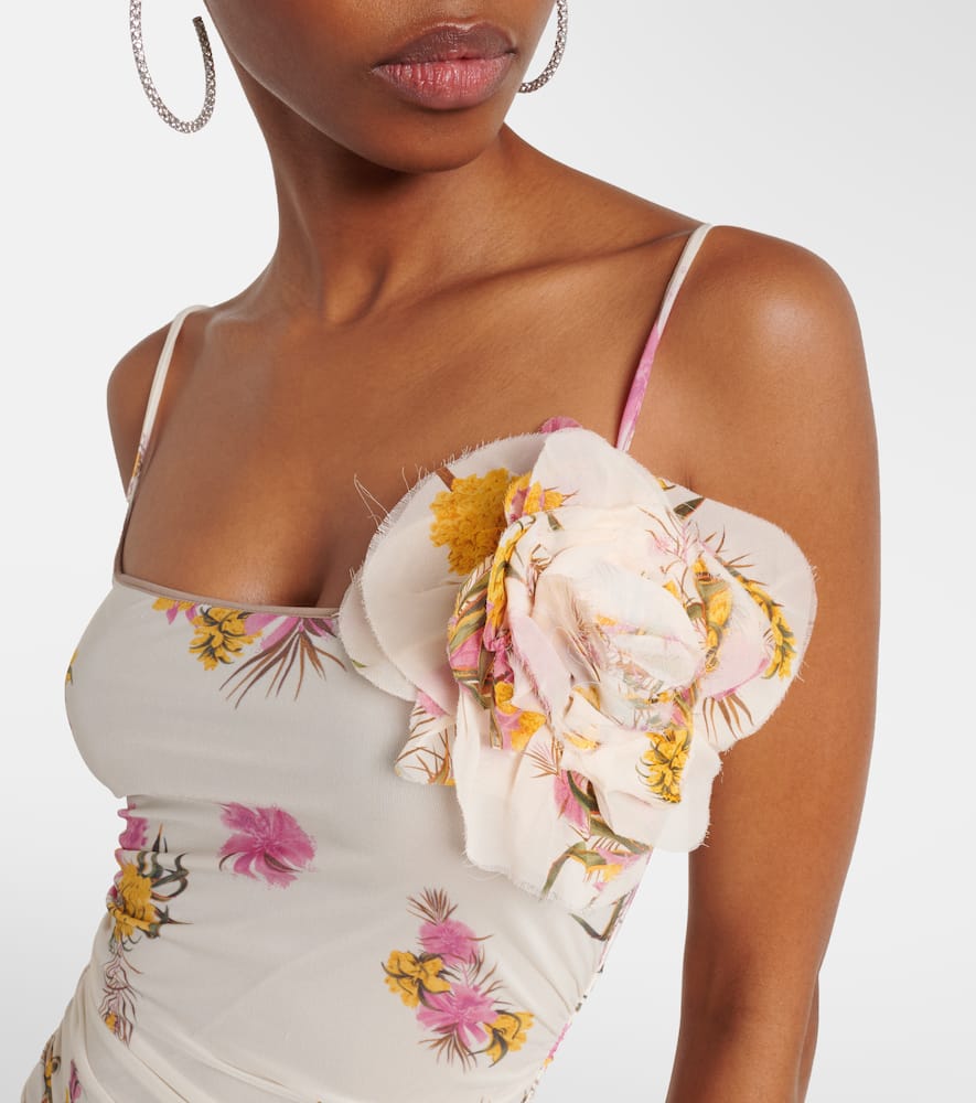 Floral-appliqué floral jersey maxi dress