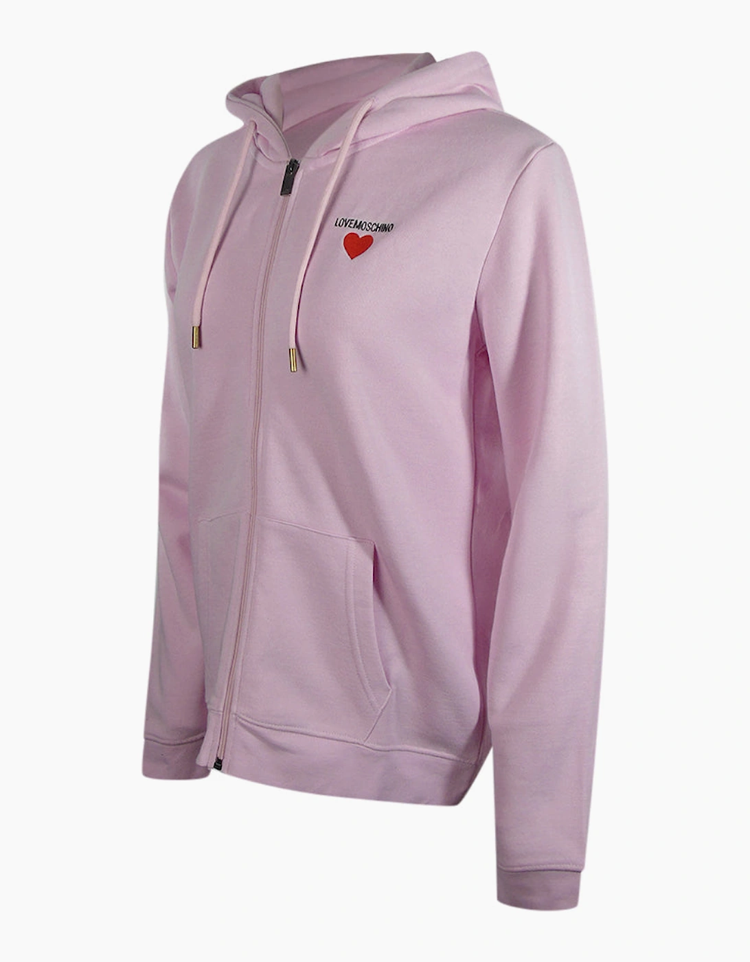 Women's Love Moschino Small Heart Logo Zip Pink Hoodie