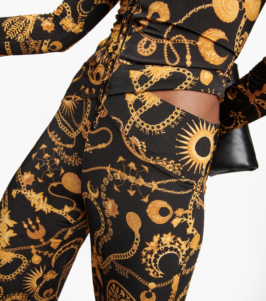 Cutout printed wide-leg pants