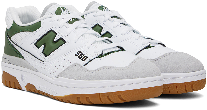 New Balance White & Green 550 Sneakers