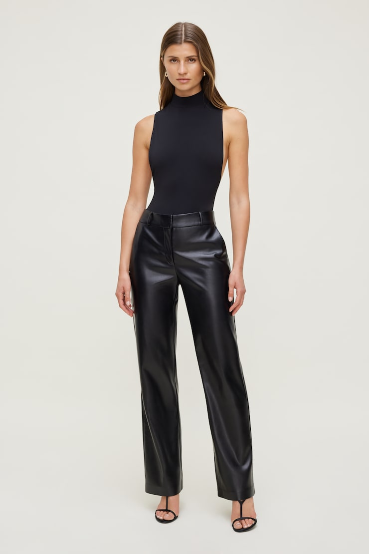 Camelia Straight Leg Faux Leather Pants - Black - Women Clothing