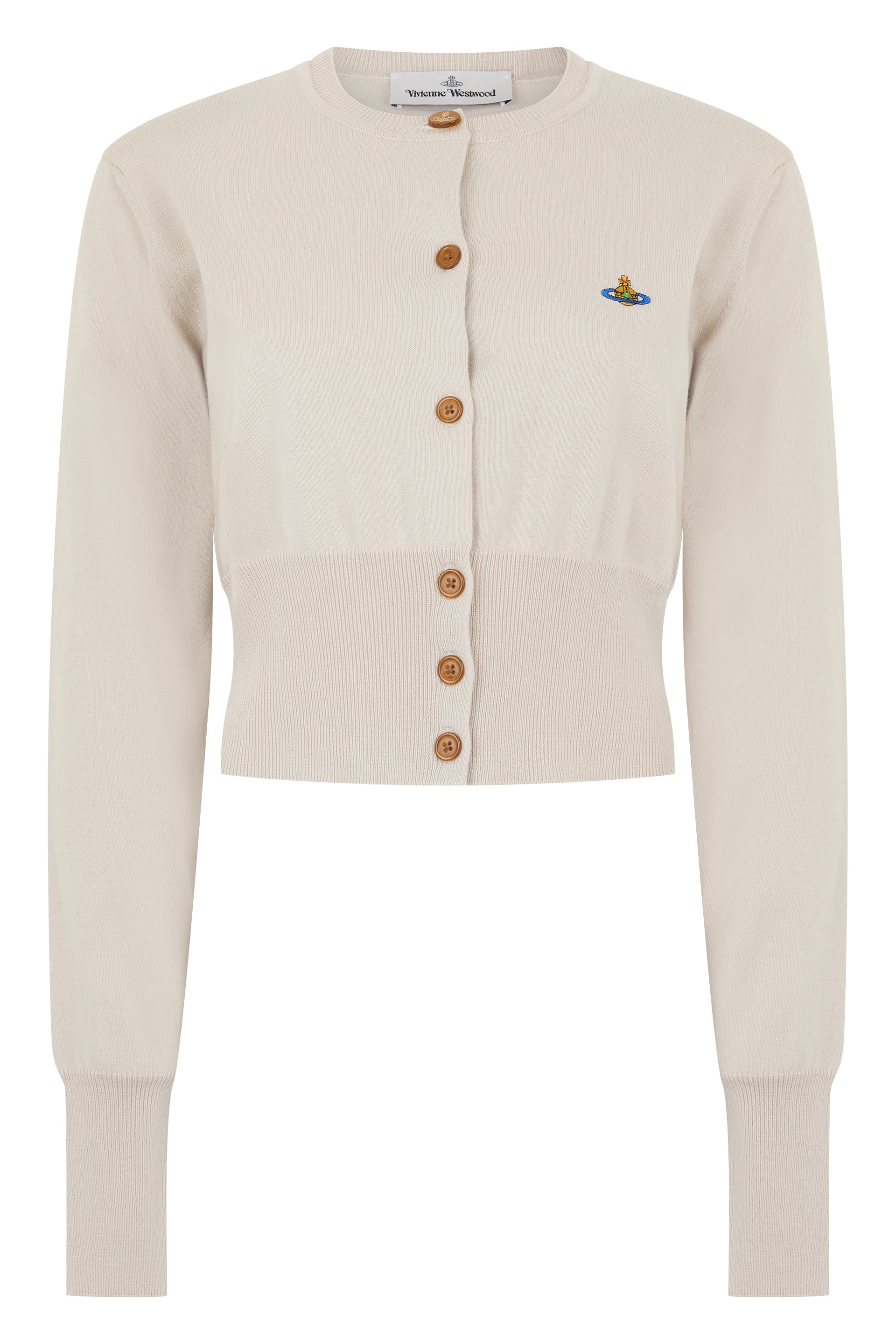 Cropped Button-Up Cardigan with Embroidered Logo