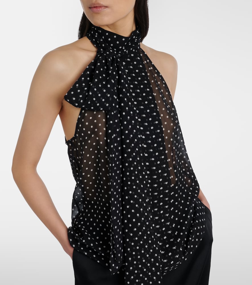 Draped polka-dot silk blouse