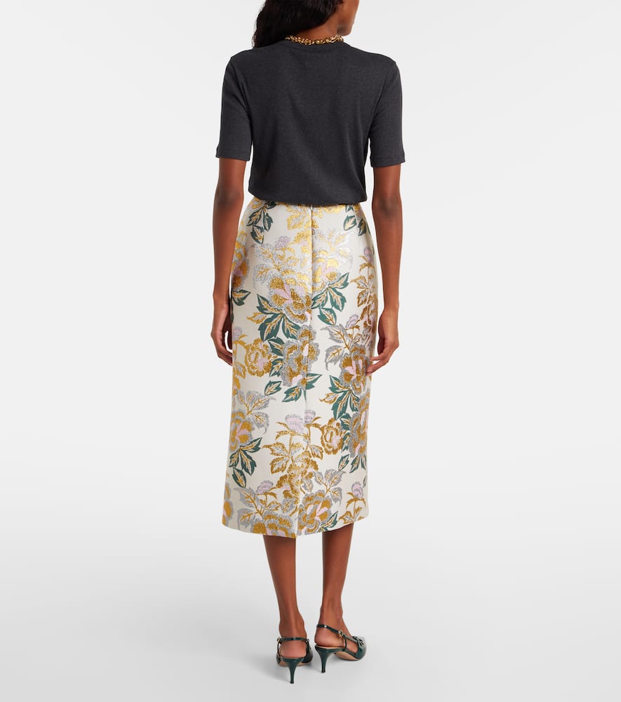 Floral jacquard midi skirt