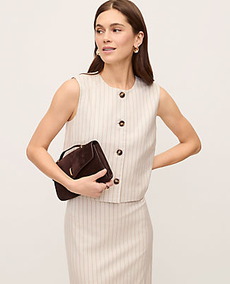 Ann Taylor The Crop Crew Neck Vest in Pinstripe
