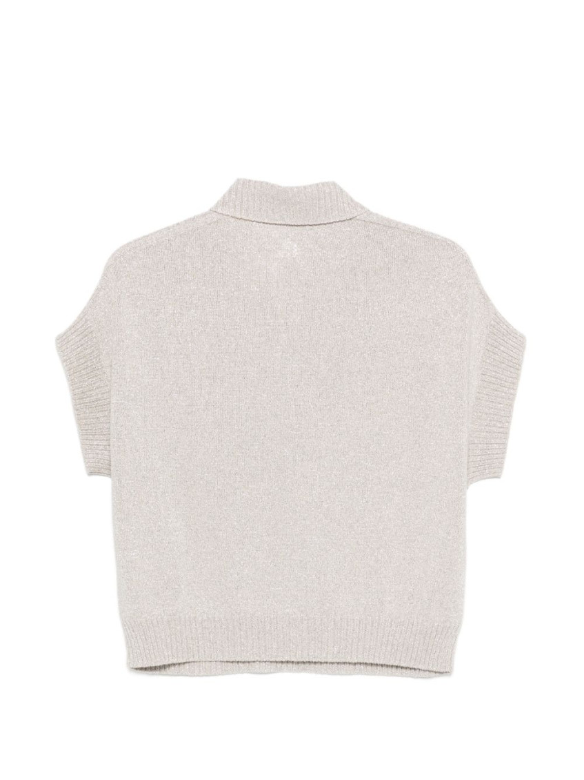 Beige Shirt Collar Knitted Polo