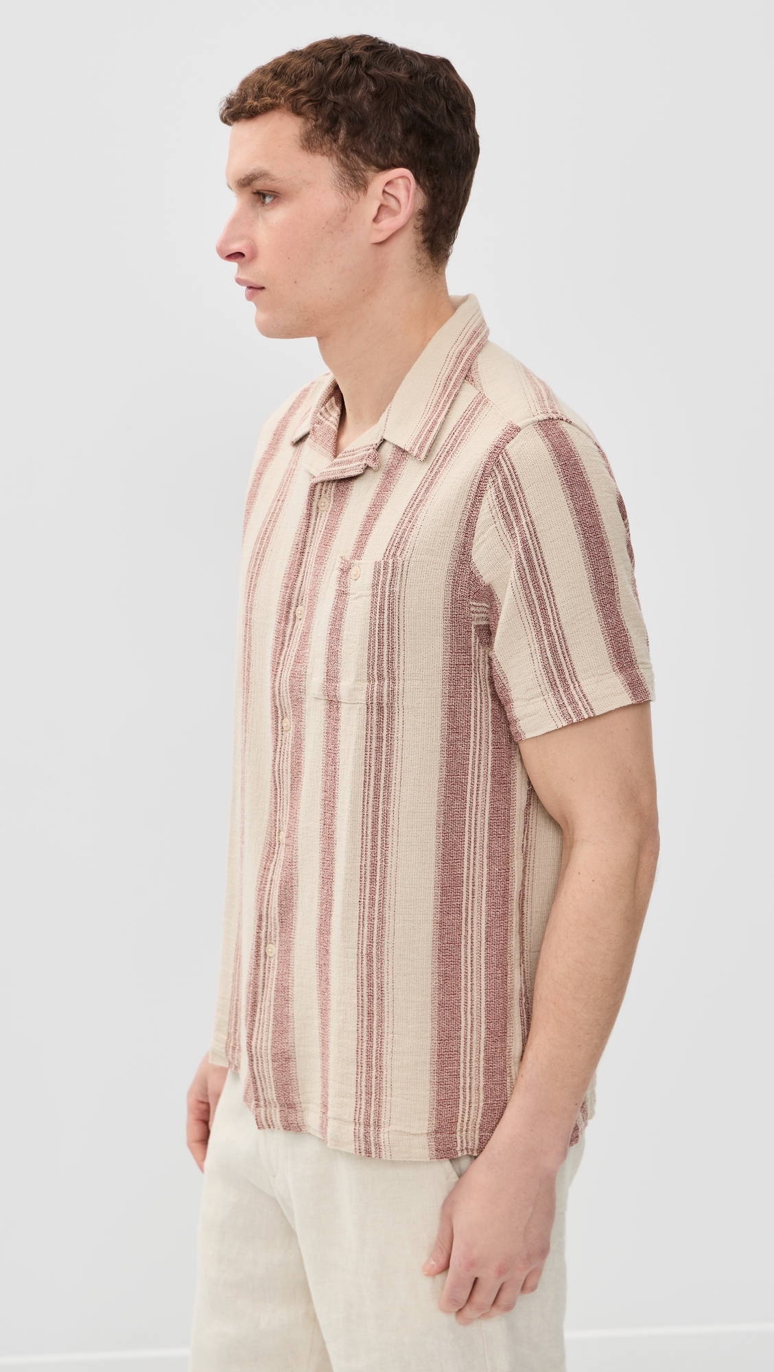 Dobby Stripe Selleck Shirt Sand/Red