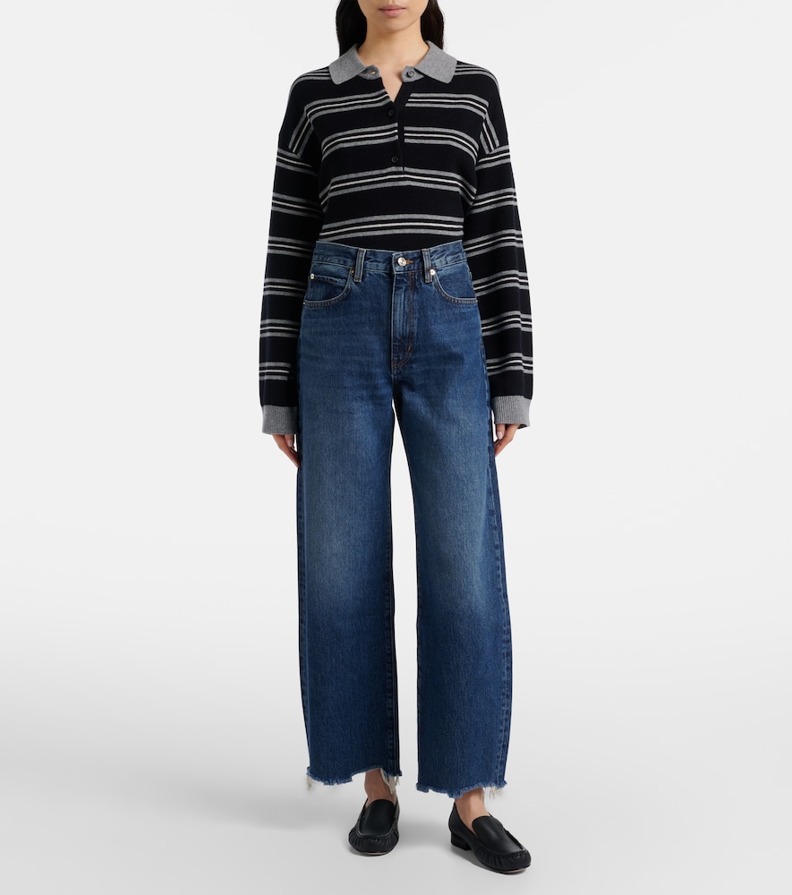 Bow frayed barrel-leg jeans