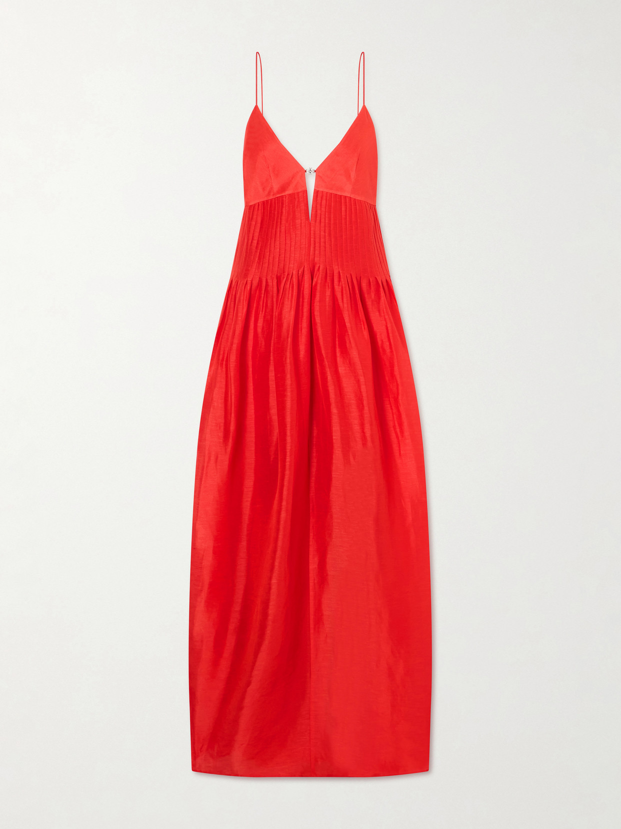 Embellished Pleated Linen And Silk-blend Maxi Dress - Red
