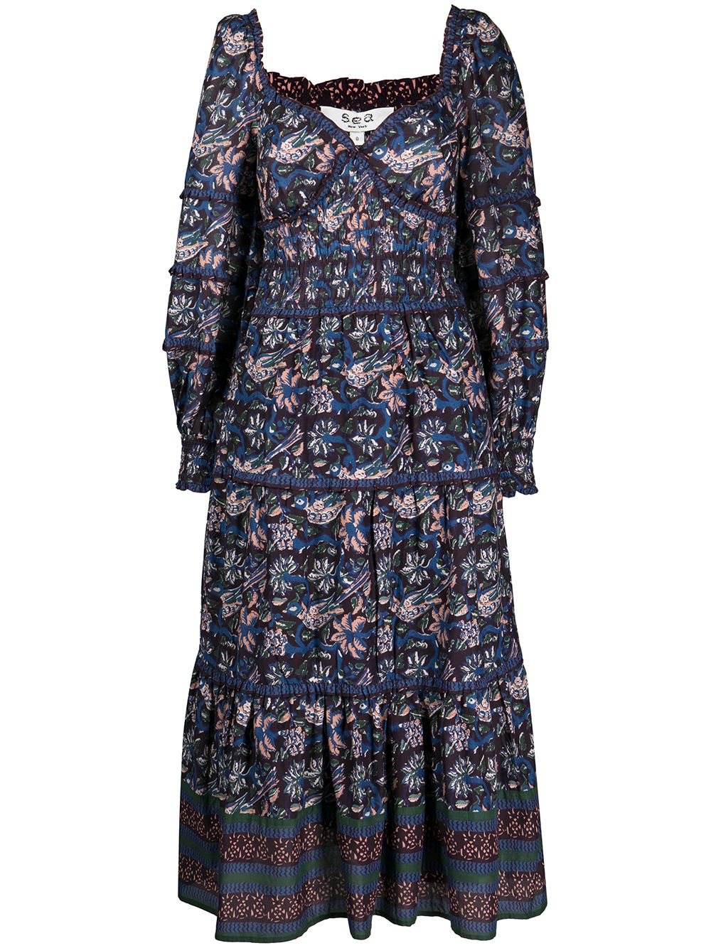Noah long-sleeve smocked dress - Blue
