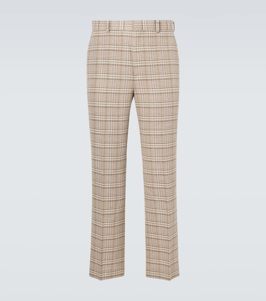 Checked silk and linen tweed straight pants