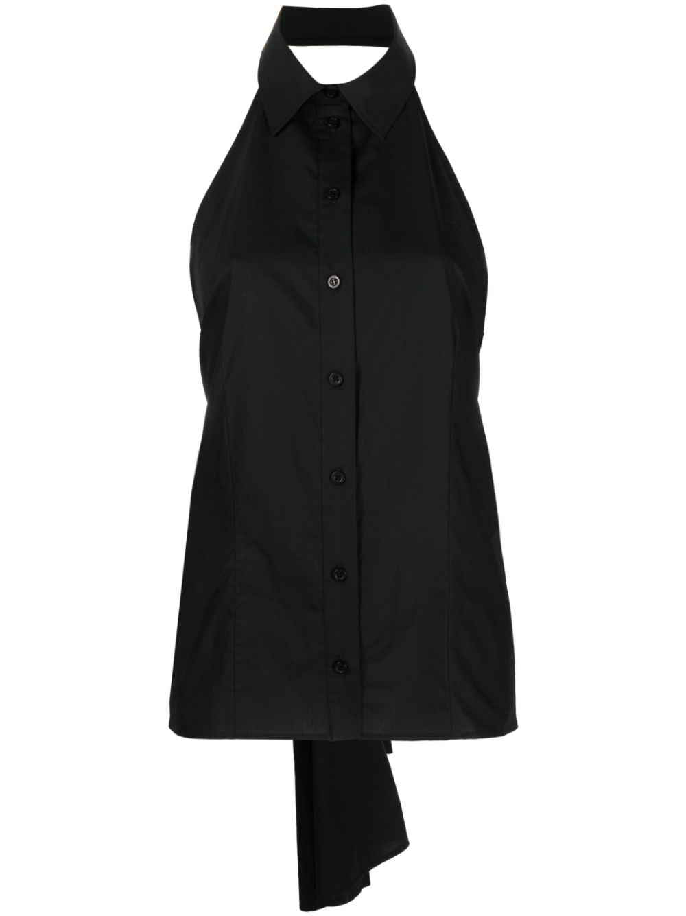 Open-back sleeveless cotton shirt - Black
