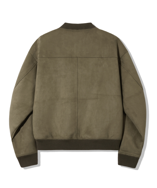 Two Pocket Button Suede Bomber Jacket_Khaki