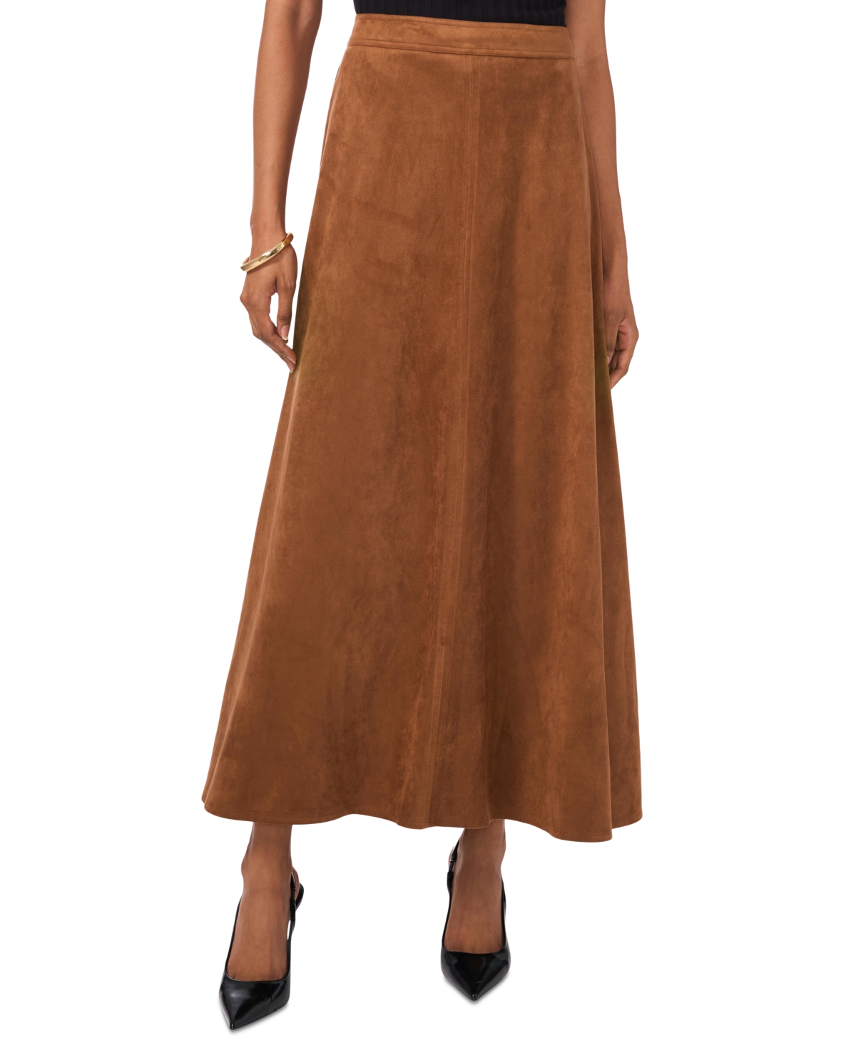 Women's Faux-Suede A-Line Maxi Skirt - Camel