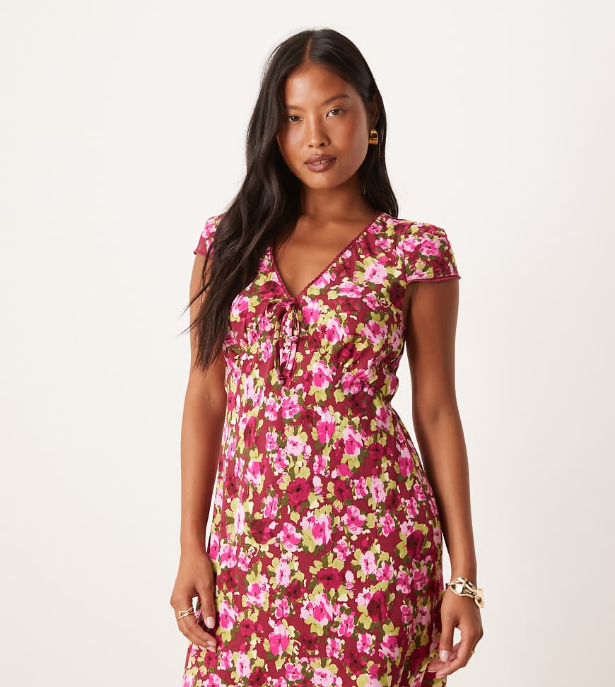 Nobody's Child Petite Rosa v-neck mini dress in pink floral