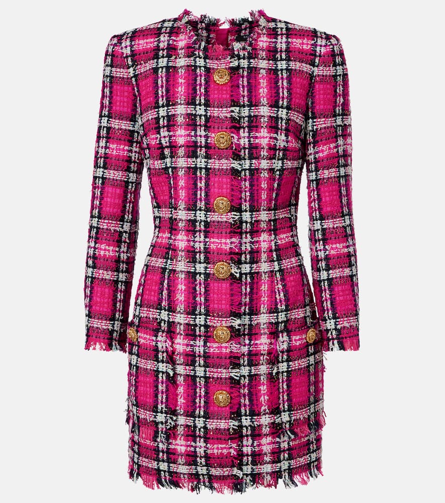 Plaid cotton and wool-blend minidress