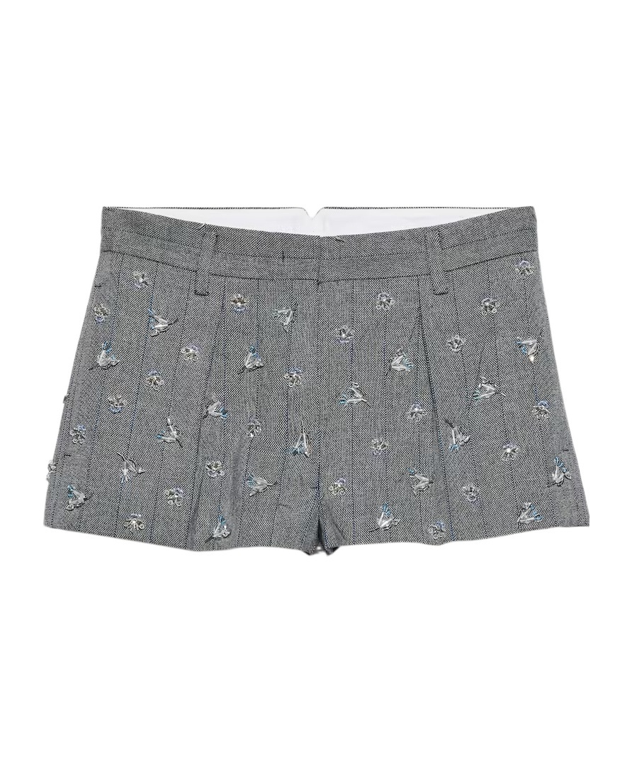 Embroidered wool pinstripe shorts