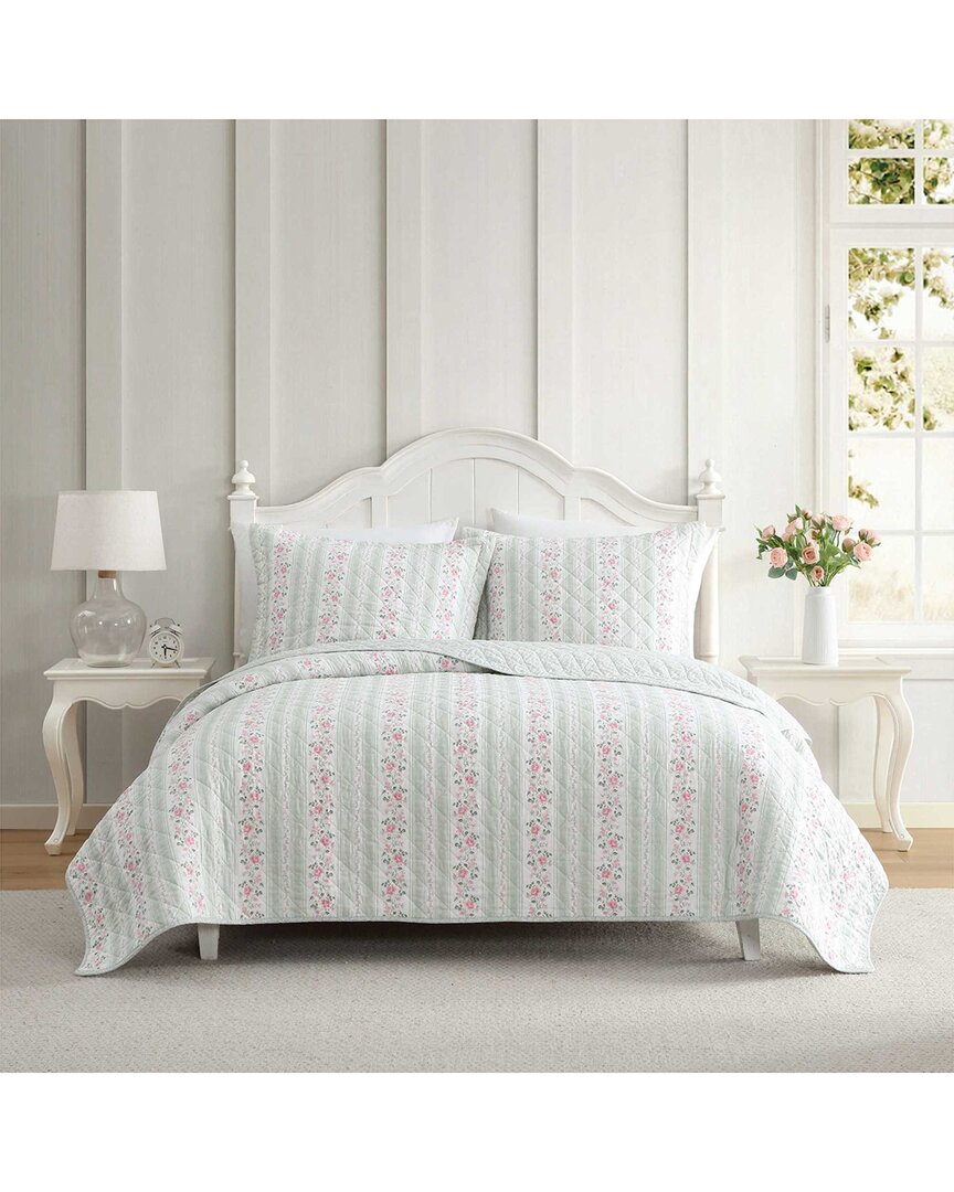 Rosebud Stripe/Whitaker Vine Cotton Percale Quilt Set