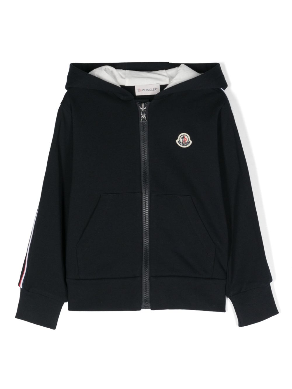 Striped zipped cotton hoodie - Blue