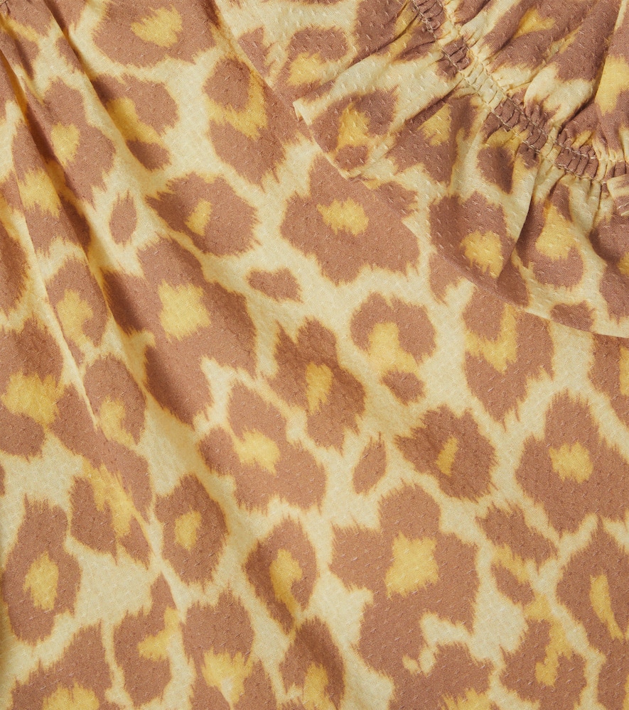 Leopard-print ruffled cotton top