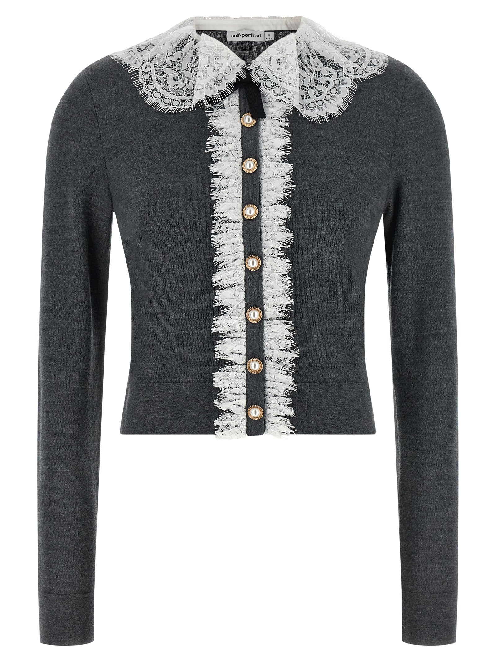 Lace Collar Wool Cardigan — Gray