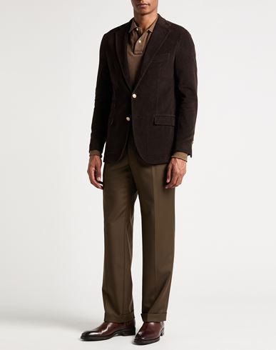 Man Blazer Dark brown Size 36 Cotton, Goat skin