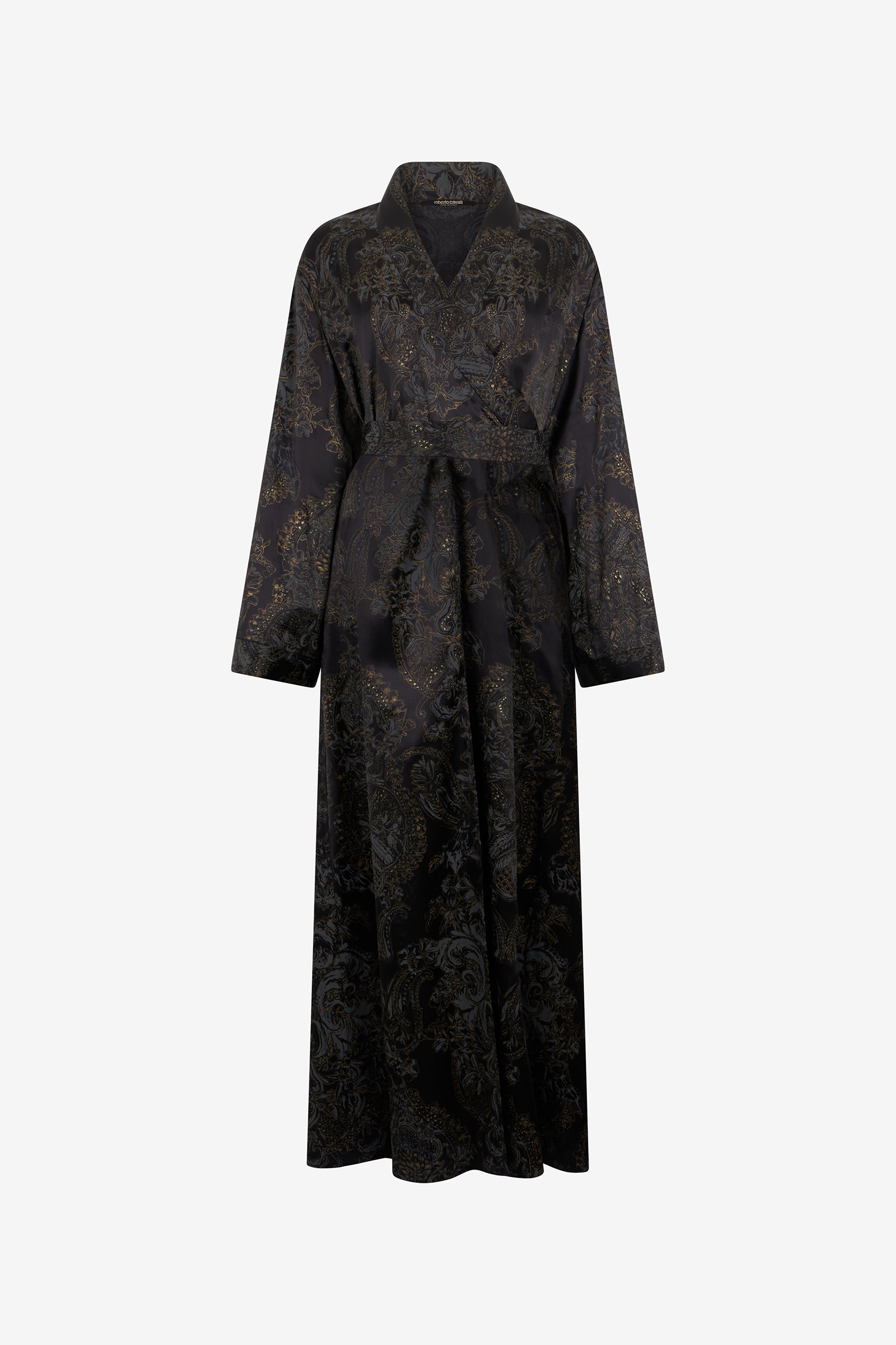Ornamental Black Silk Kimono Dress