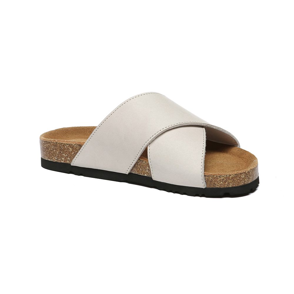 Everau Australia Genuine Leather Croia Slides With Eva Sole In Light Sand