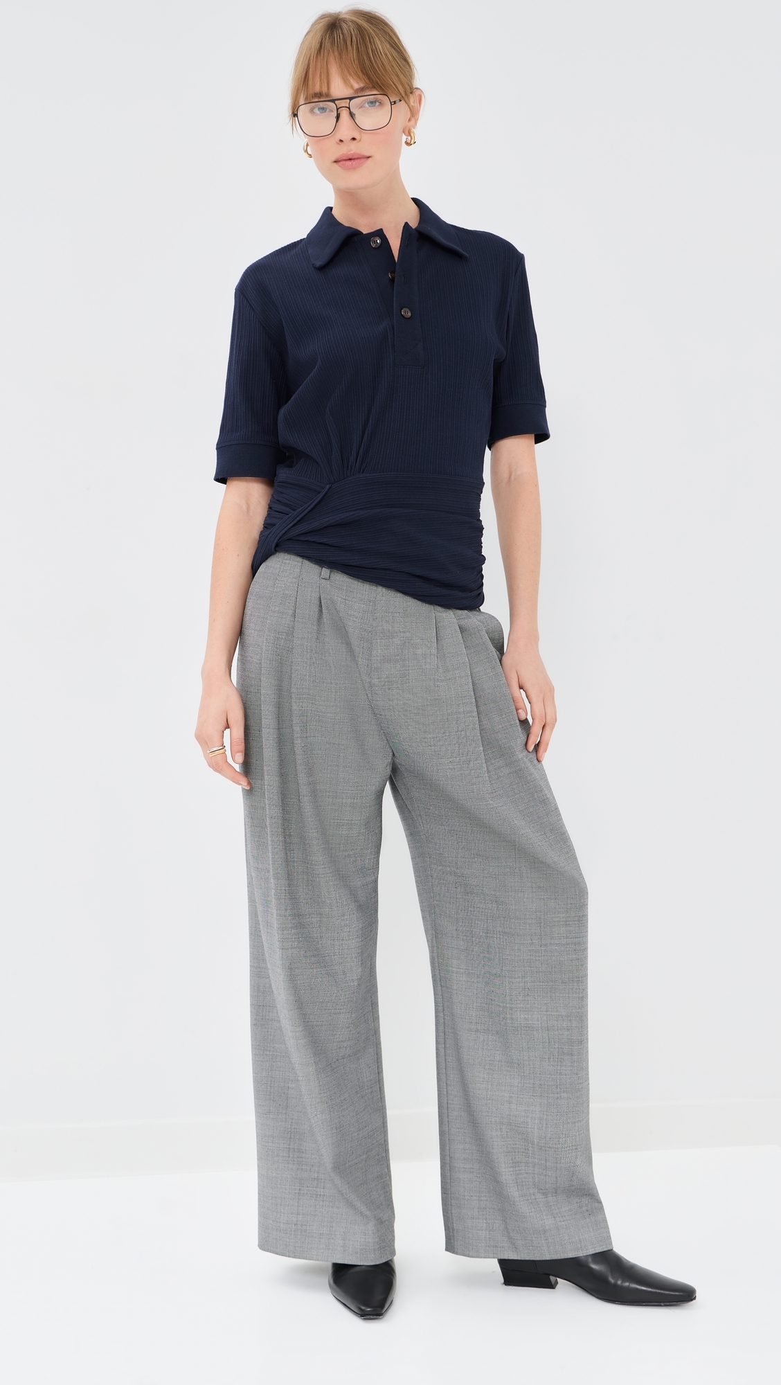 Twist Detail Polo Top Navy