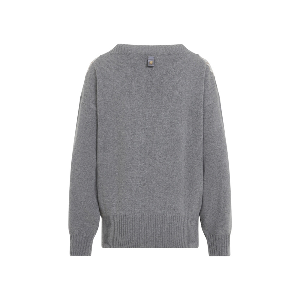 Grey Lace V Neck Sweater